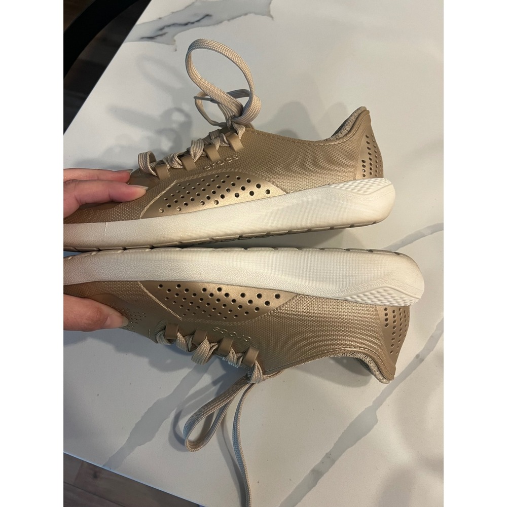 Crocs LiteRide Pacer Gold Metallic Sneakers Women 10 Comfort Lace Up Lightweight - Picture 9 of 9
